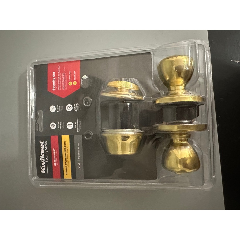Kwikset‎ Tylo Keyed Entry Knob  Single Cylinder Deadbolt Set Polished Brass 690T